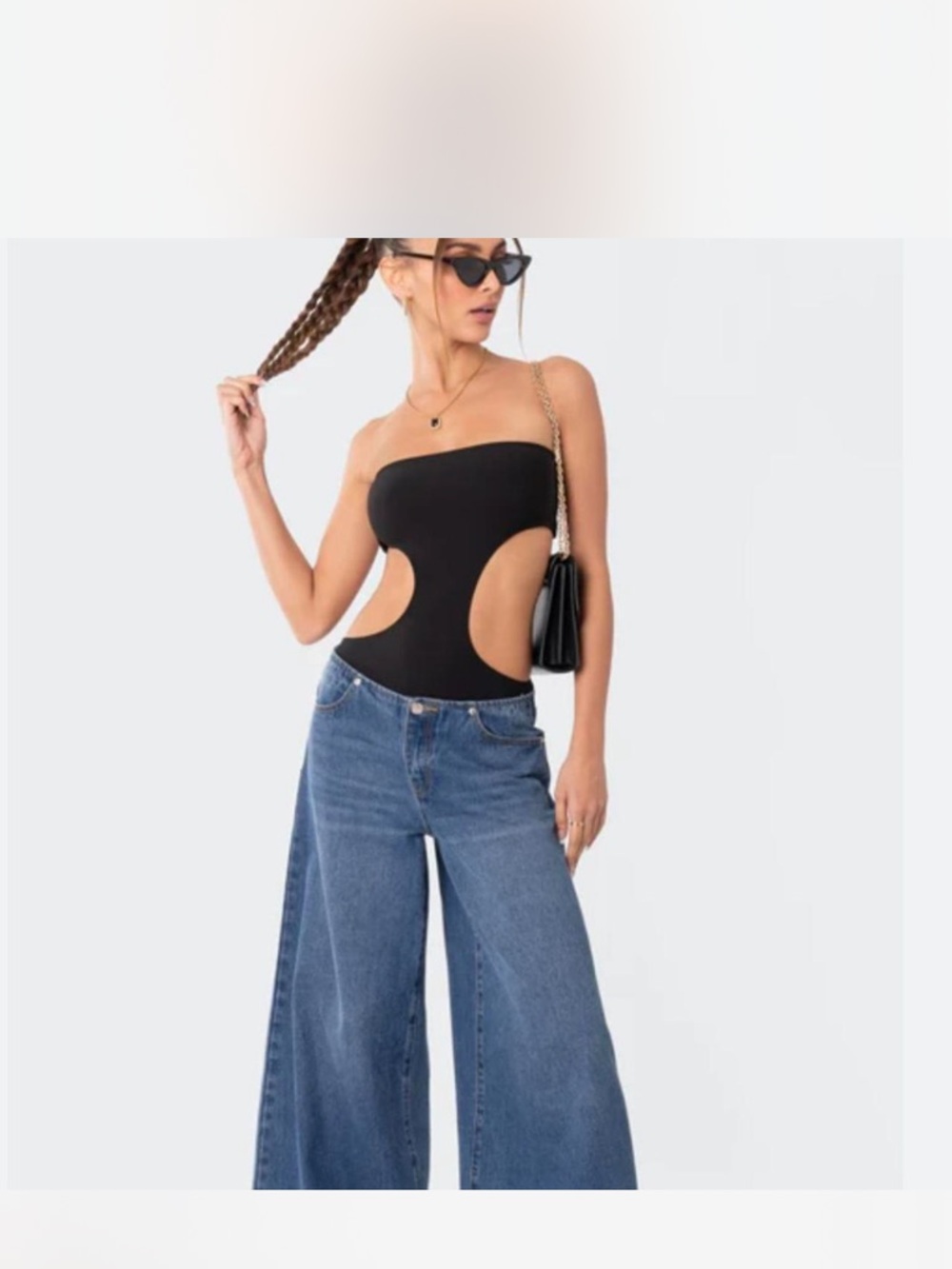 Edikted Black Cutout Strapless Bodysuit